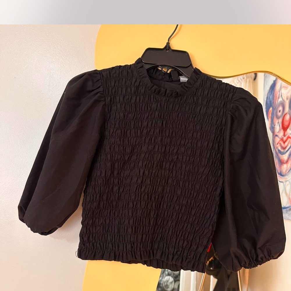 Black High Neck Shirred Crop Top